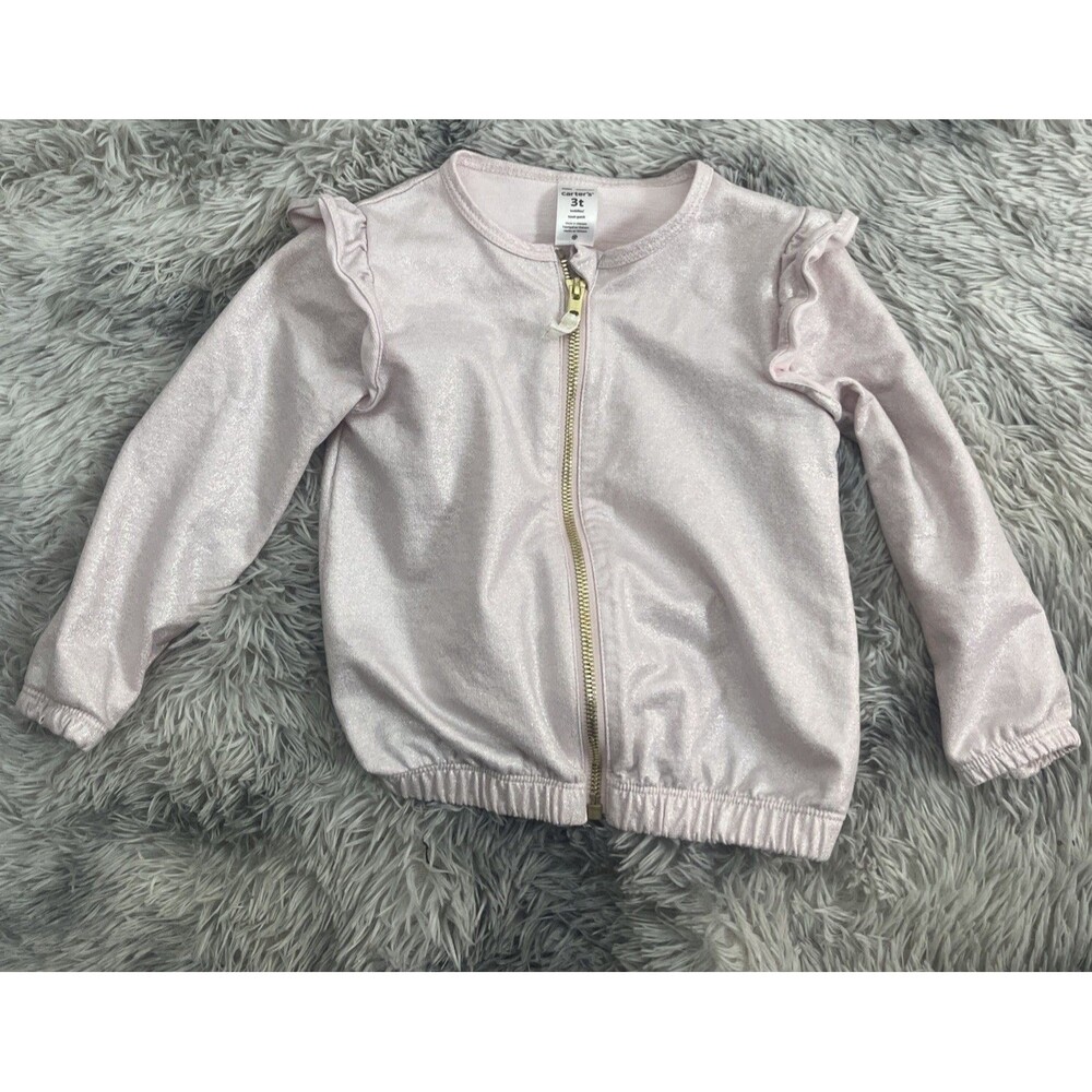 Carters 3T Toddlers Girls Metallic Pink Jacket With Ruffles Zip Up Barbie